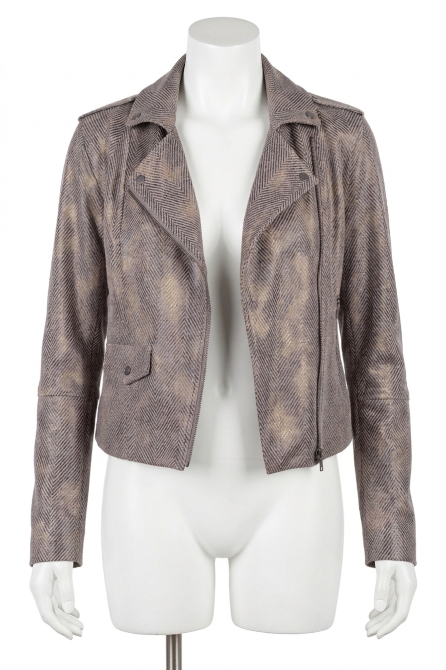NEW LYSSE amelia printed vegan suede moto jacket in copper chevron